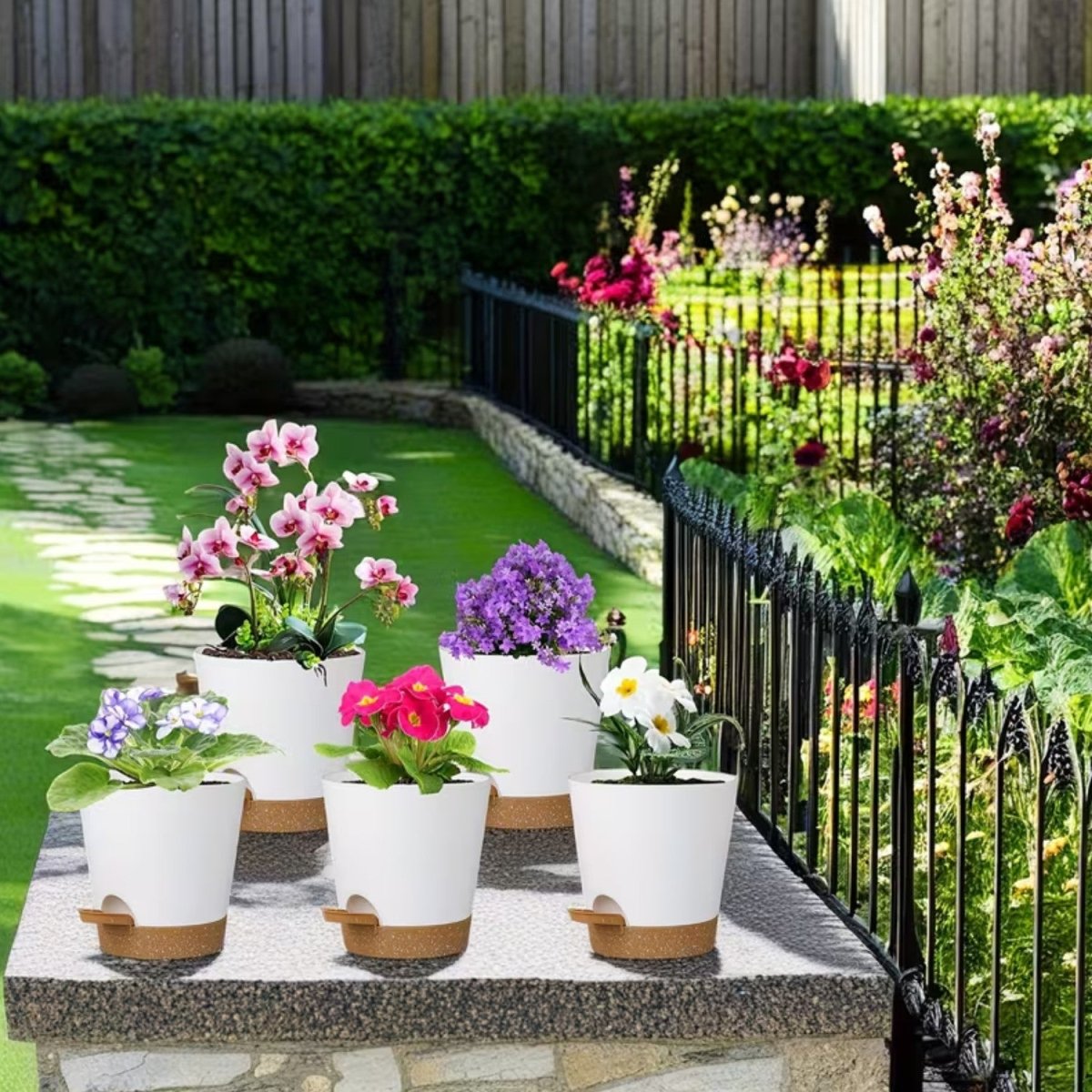 5-Pack Self-Watering Flower Pots with Drainage