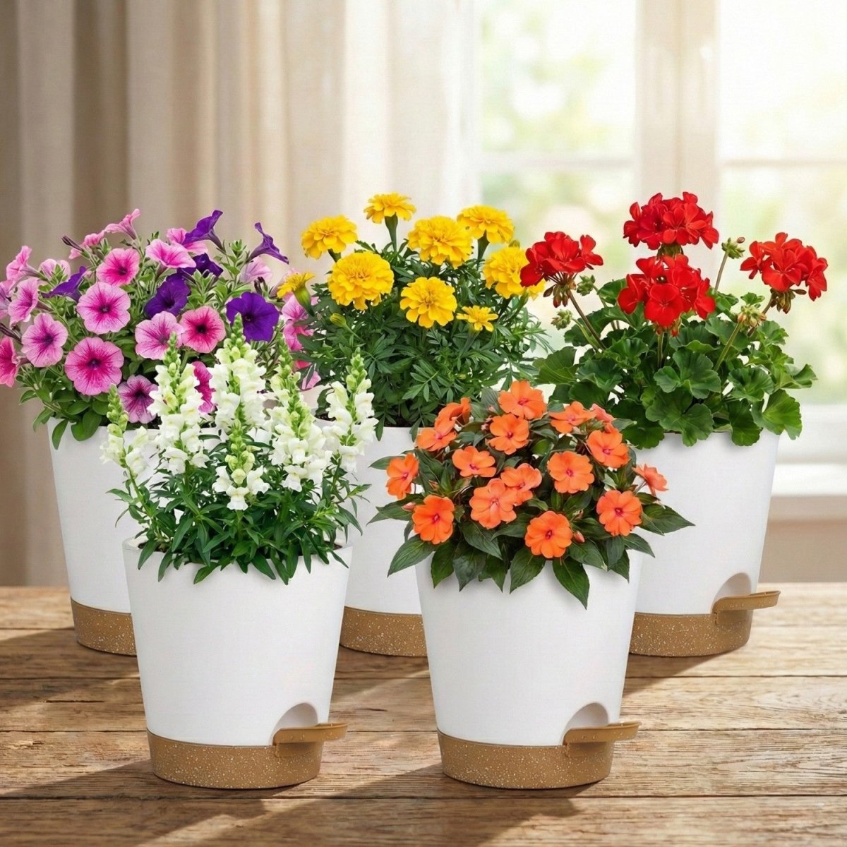 5-Pack Self-Watering Flower Pots with Drainage