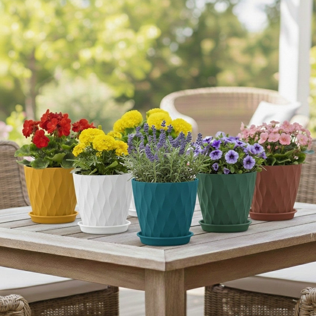 5-Pack Wave Texture Plant Pots with Drainage
