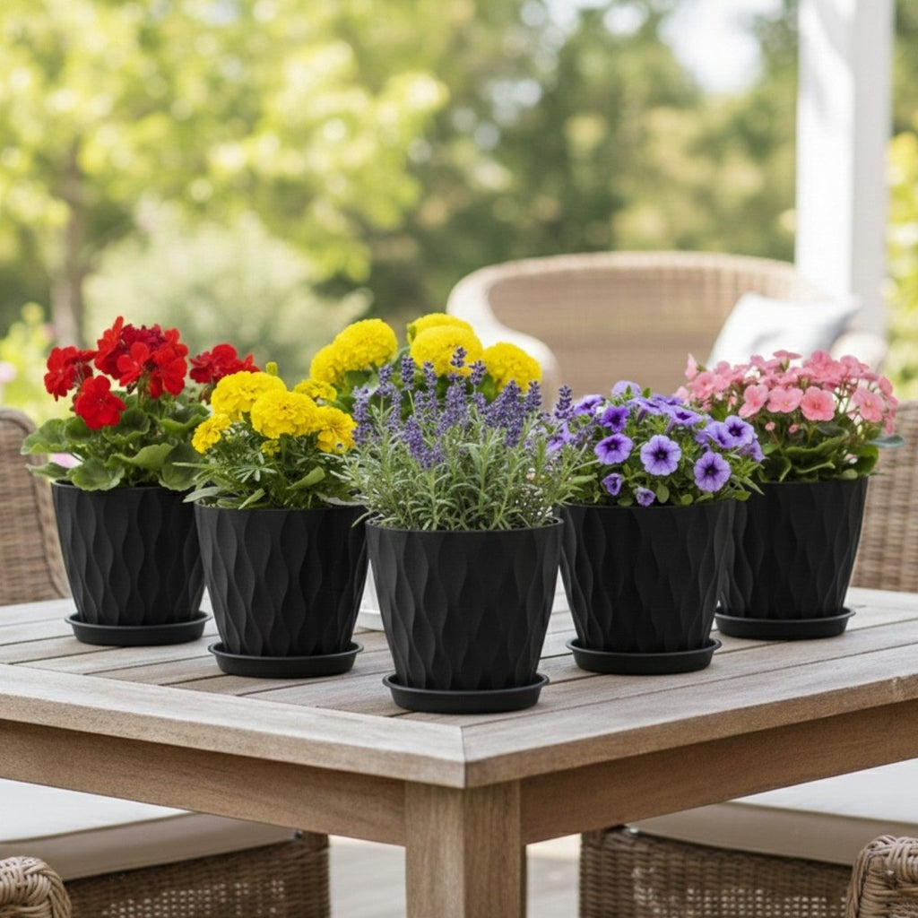 5-Pack Wave Texture Plant Pots with Drainage