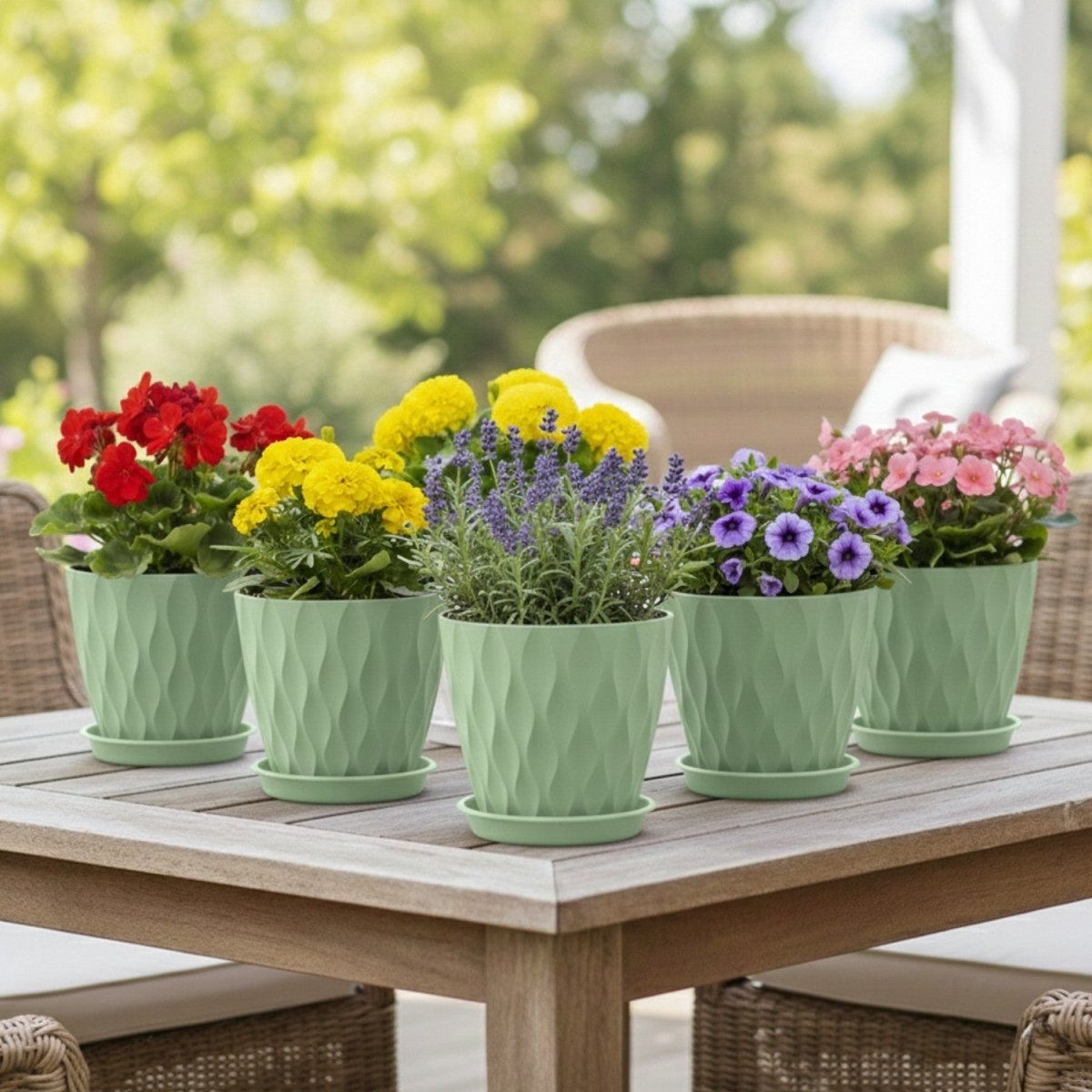 5-Pack Wave Texture Plant Pots with Drainage