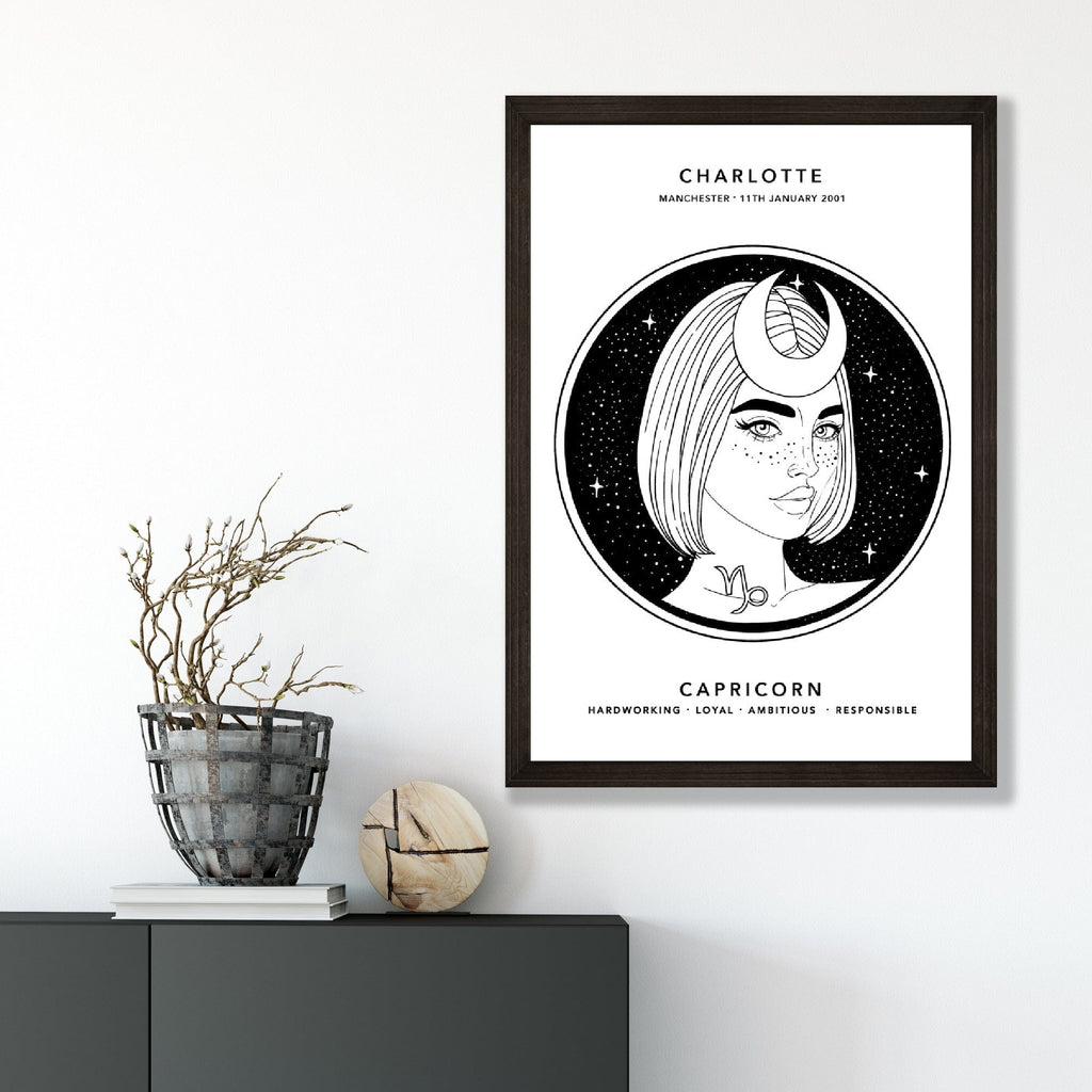 CAPRICORN - Personalized Zodiac Girl Art Print | Bowlift