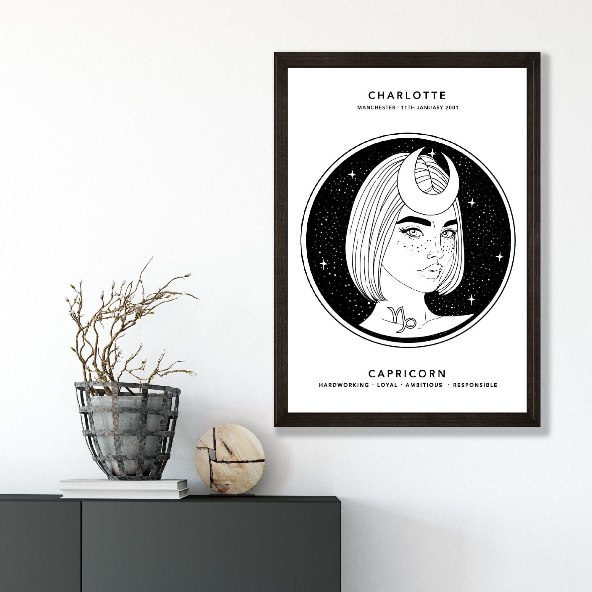 CAPRICORN - Personalized Zodiac Girl Art Print | Bowlift