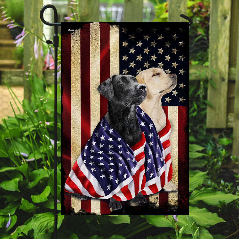 Black And Yellow Labrador Retriever American Patriot Wrapped in Glory Flag 3-Day Shipping