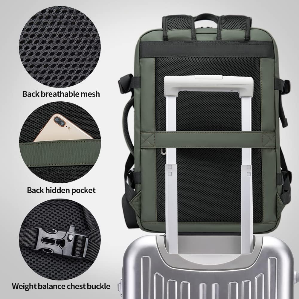 Expandable 26–45L Waterproof Travel Backpack with Laptop Sleeve & Duffle Carry