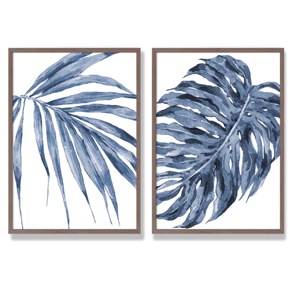 Blue Monstera Papyrus Watercolor Frame Set of 2 Art Prints | Bowlift