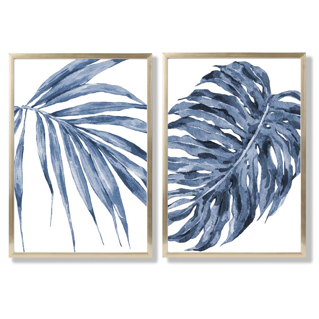 Blue Monstera Papyrus Watercolor Frame Set of 2 Art Prints | Bowlift