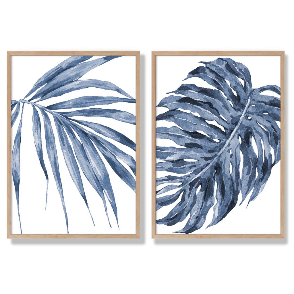 Blue Monstera Papyrus Watercolor Frame Set of 2 Art Prints | Bowlift