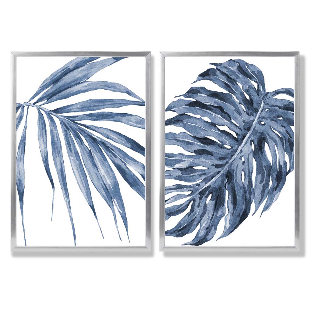 Blue Monstera Papyrus Watercolor Frame Set of 2 Art Prints | Bowlift