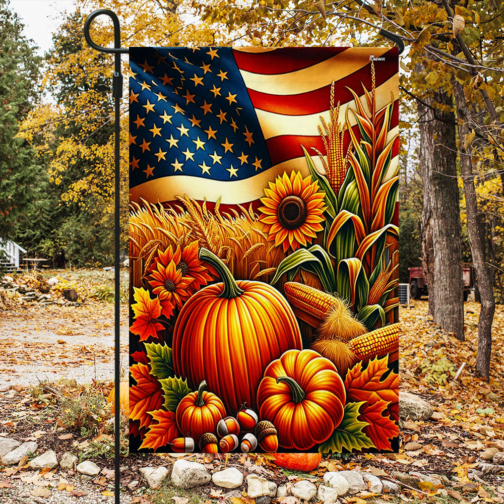 Fall Thanksgiving Pumpkins Harvest American Flag