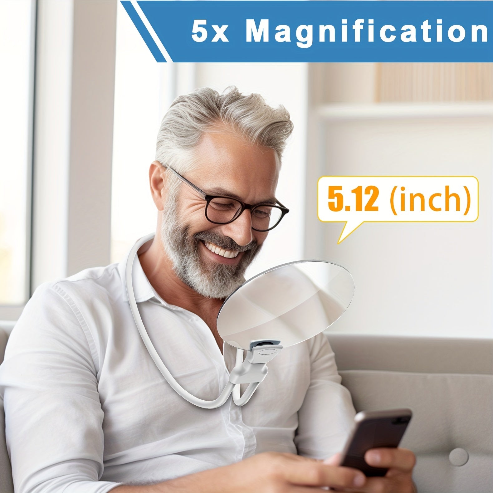 BowLift | Hands-Free Magnifying Glass with Neck Strap - 5X Magnification for Reading