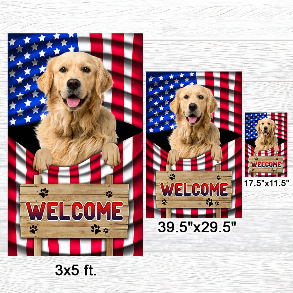Golden Retriever Dog Welcome American Flag TQN1135Fv2 3-Day Shipping