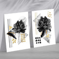 Contemporary flowers in black and gold set of 2 art prints | Bowlift