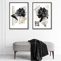 Contemporary flowers in black and gold framed set of 2 art prints | Bowlift
