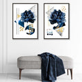 Contemporary Flowers in Blue and Gold Framed Set of 2 Art Prints | Bowlift