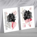 Contemporary flowers in black and pink set of 2 art prints | Bowlift