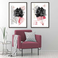 Contemporary Flowers in Black and Pink Framed Set of 2 Art Prints | Bowlift