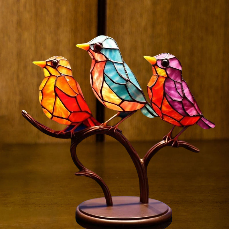 Bunte Glasornamente Vögel auf Zweigen | Brehn