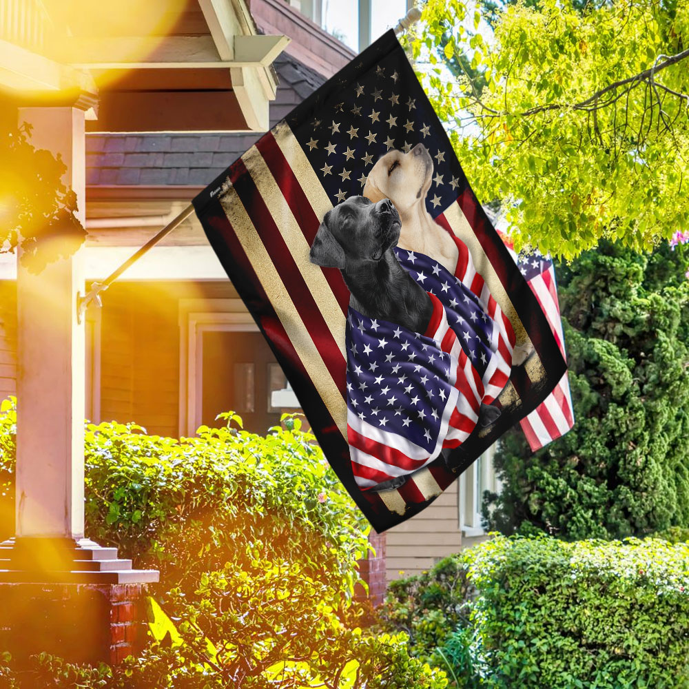 Black And Yellow Labrador Retriever American Patriot Wrapped in Glory Flag 3-Day Shipping