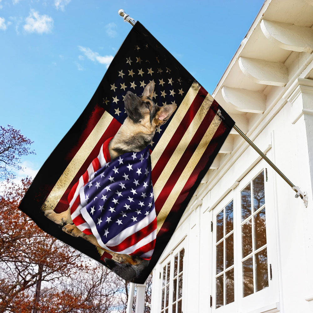 German Shepherd American Patriot Wrapped in Glory Flag