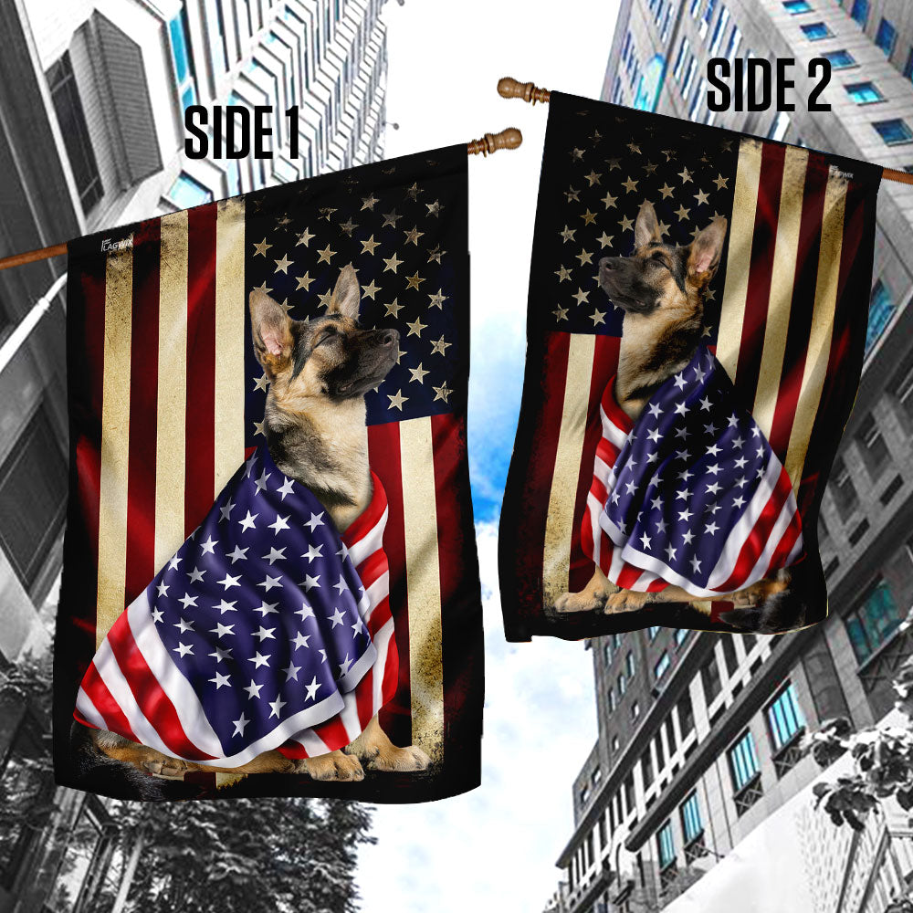 German Shepherd American Patriot Wrapped in Glory Flag