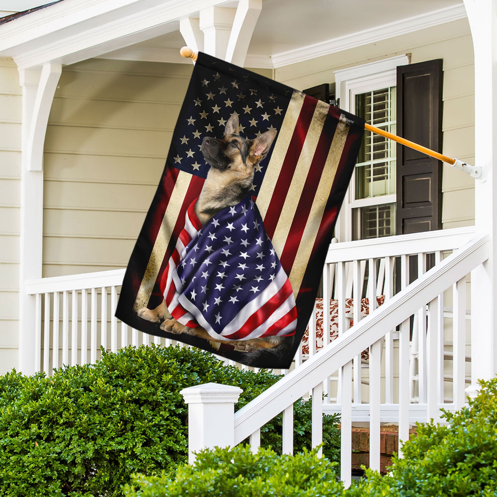 German Shepherd American Patriot Wrapped in Glory Flag