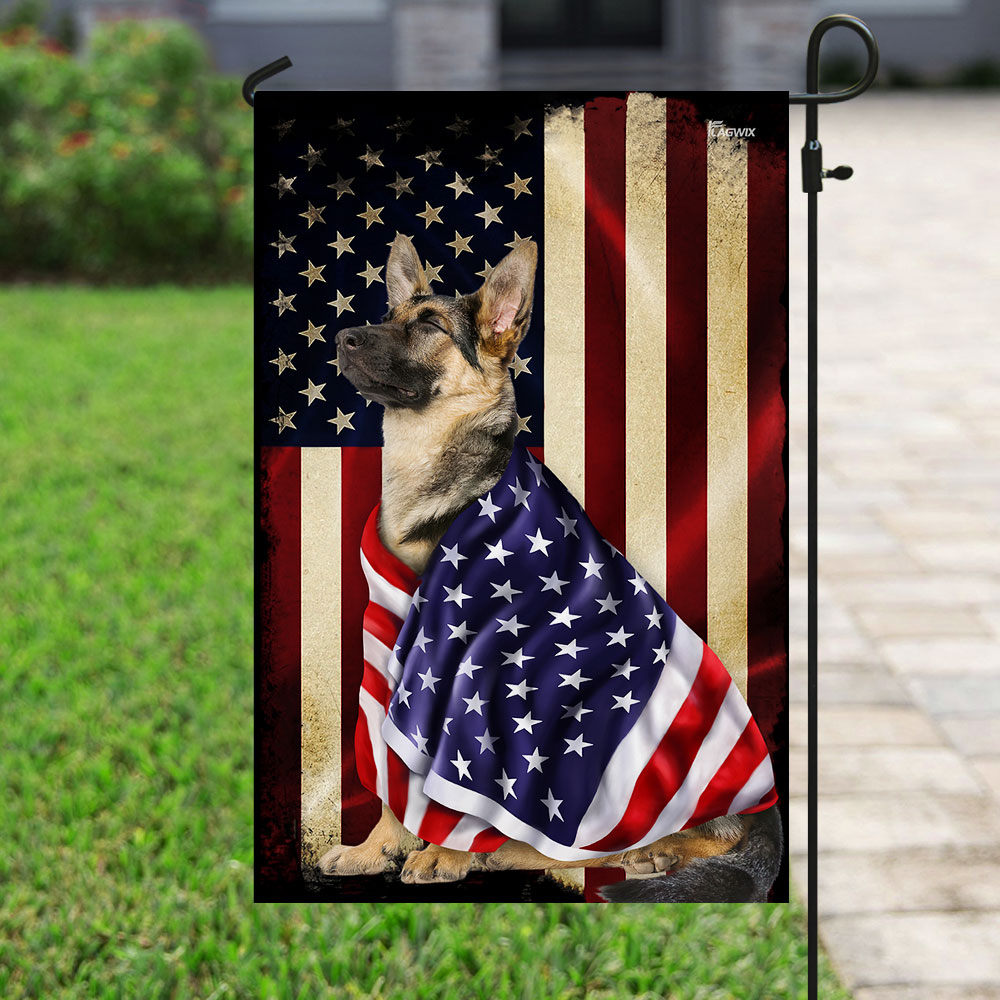 German Shepherd American Patriot Wrapped in Glory Flag