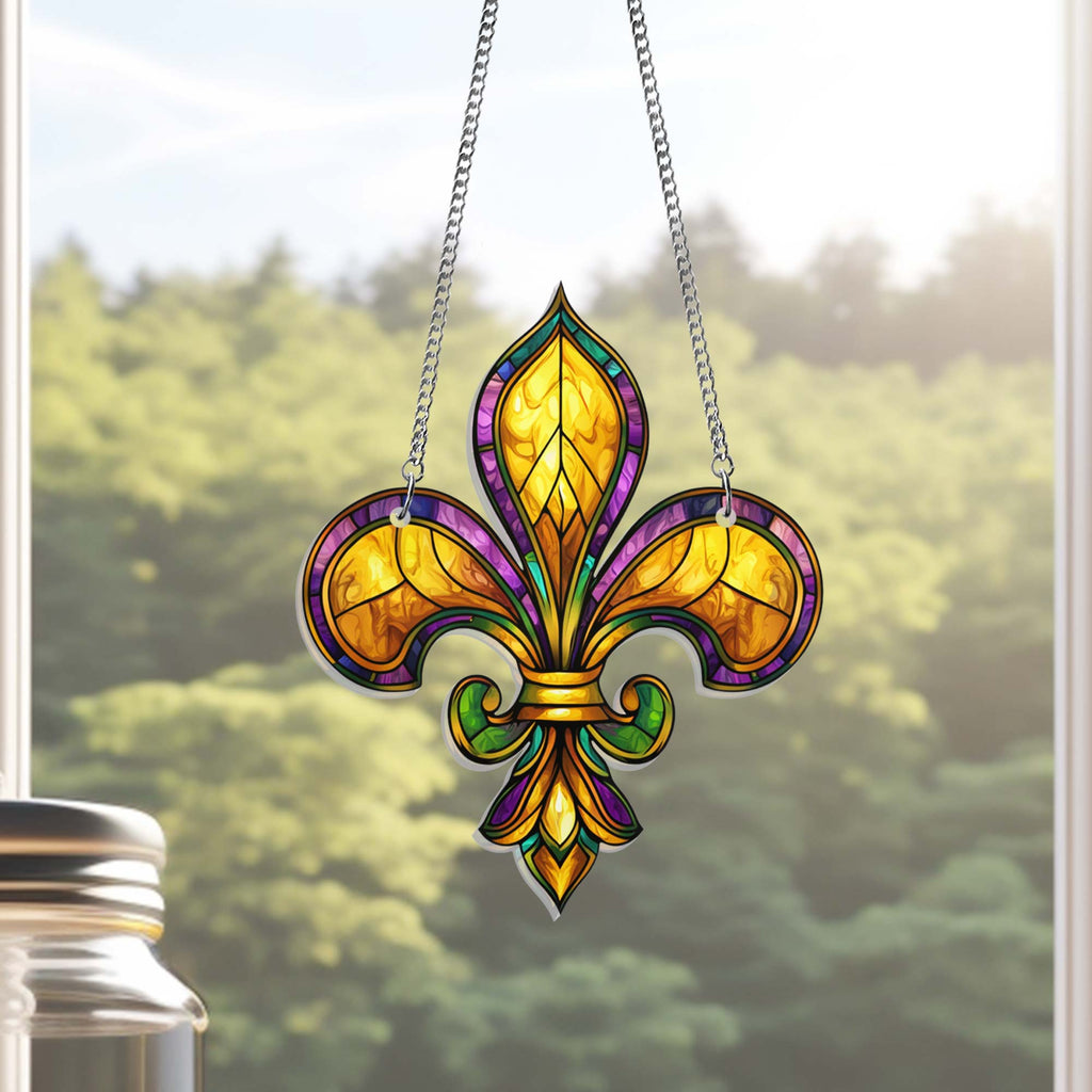 Louisiana Fleur De Lis Suncatcher, Mardi Gras Fleur de Lis Acrylic Hanging Sign