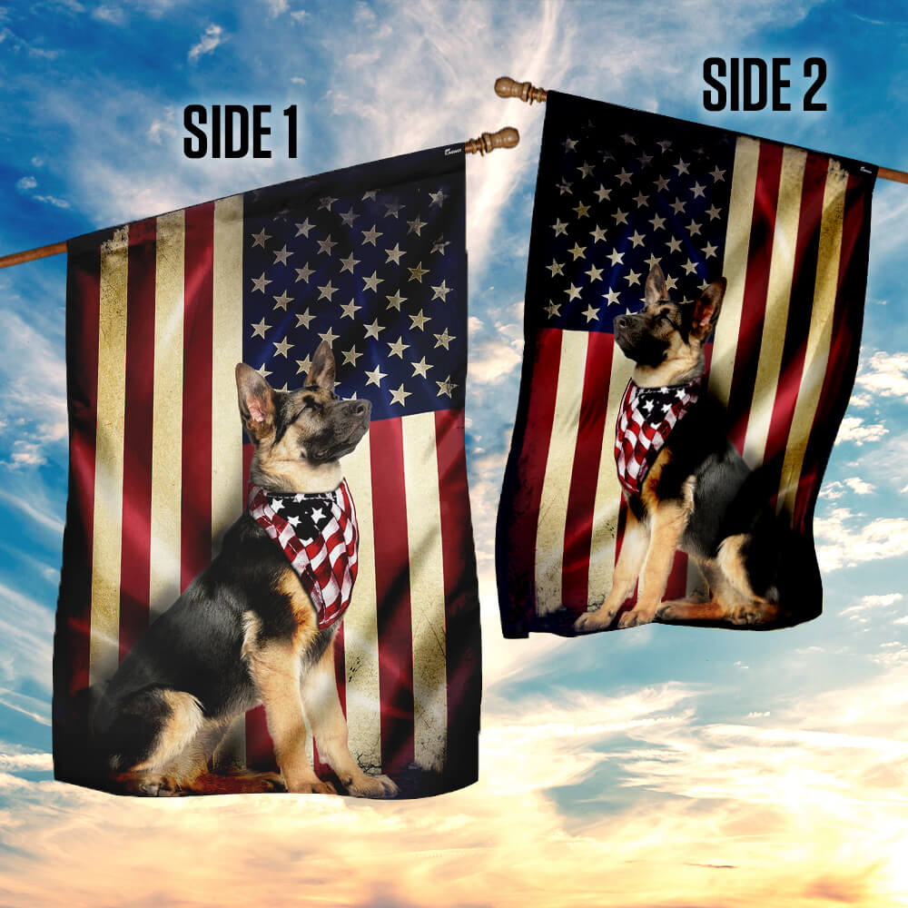 German Shepherd American Flag – Patriotic Double Side Dog Flags 3-Day Shipping