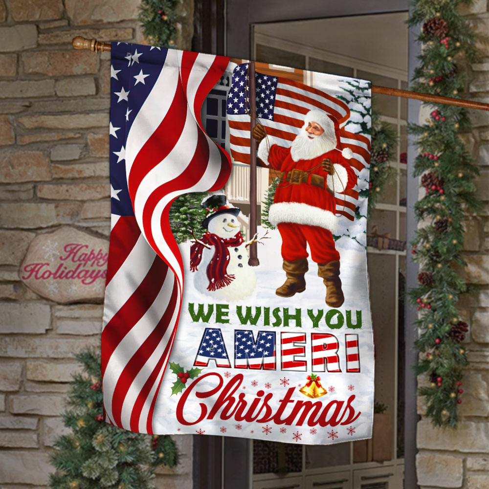 Santa Claus US Flag We Wish You Ameri Christmas