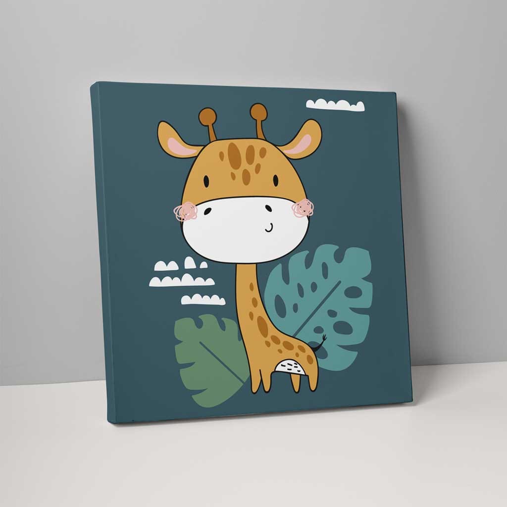 Boho Safari Jungle Giraffe Turquoise and Yellow on Canvas | Bowlift