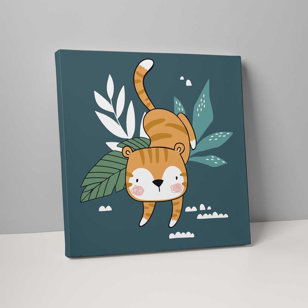 Boho Safari Jungle Tiger Teal Blue and Orange on Canvas | Bowlift