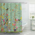 Flower and Bird Motif Shower Curtain - AquaFlora