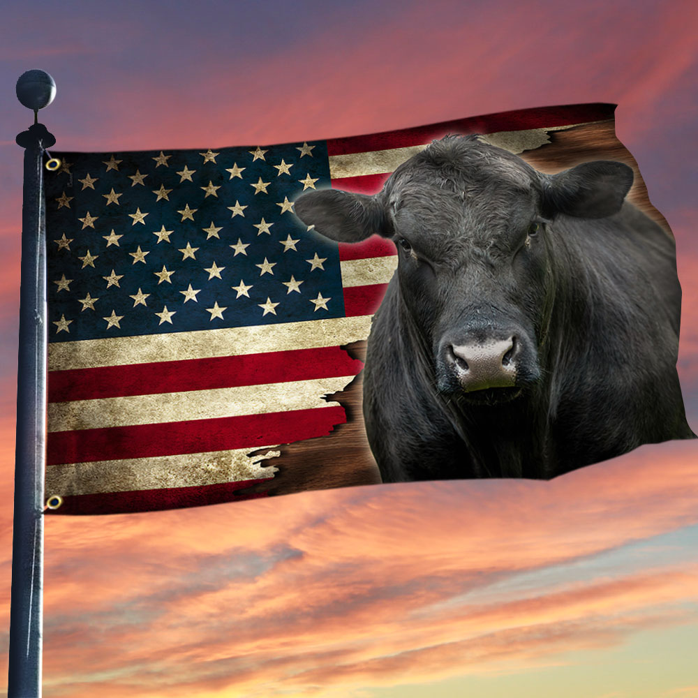 Black Angus Cattle American Grommet Flag, Cow Farm Flag