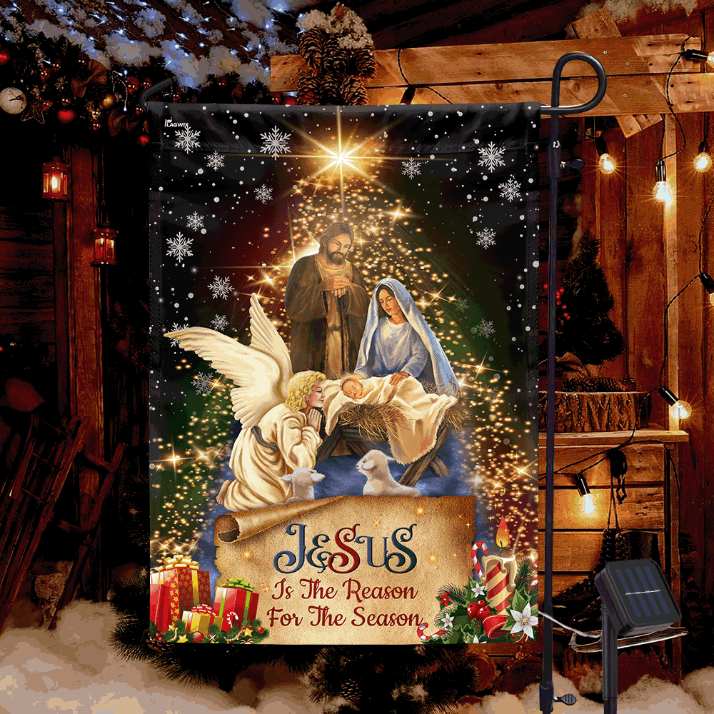 Jesus Christmas Flag Jesus Is The Reason For The Season Christmas Solar LED Garden Flag