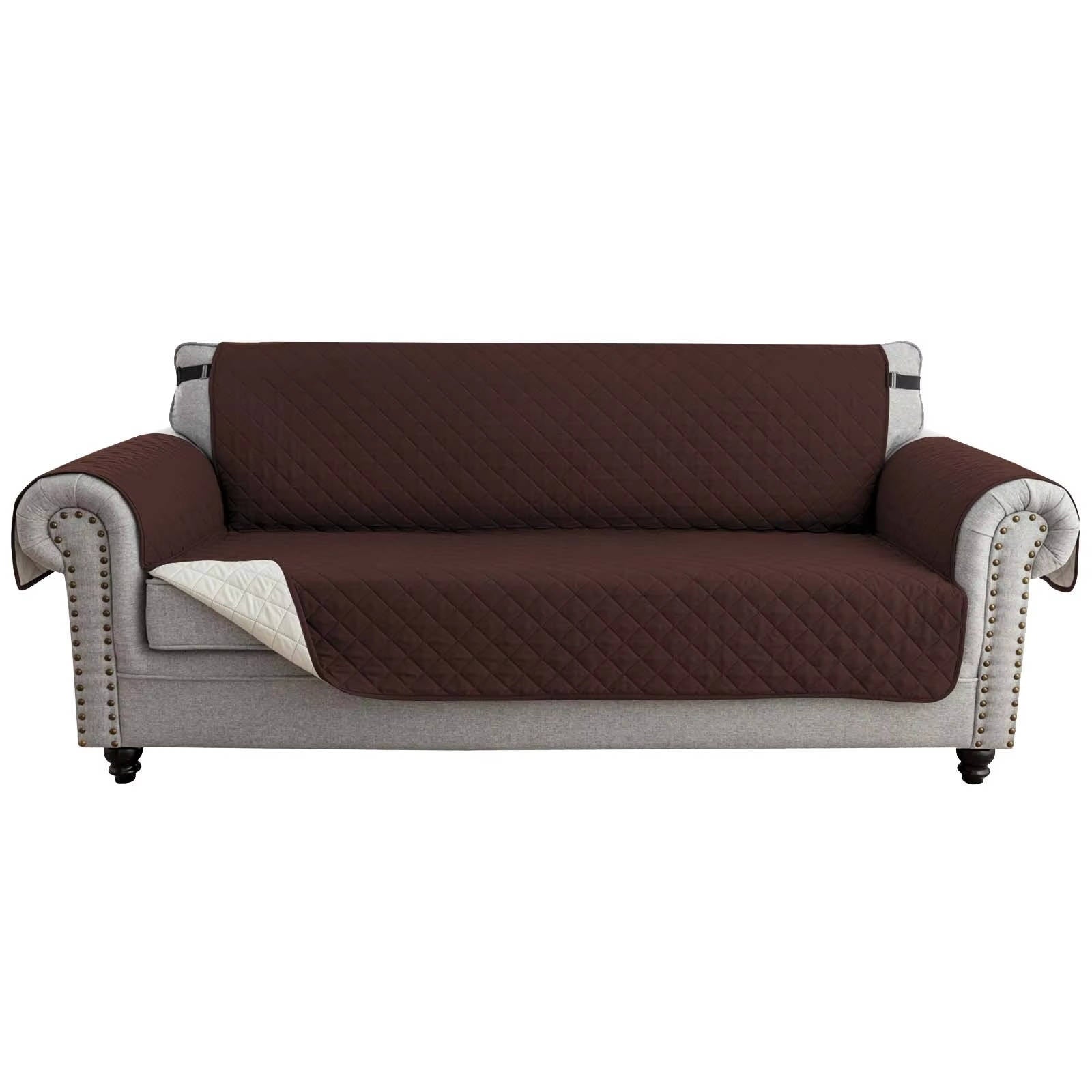 Reversible Sofa Cover for 3 Cushion Couch, Water Resistant Pet Protector with Elastic Straps