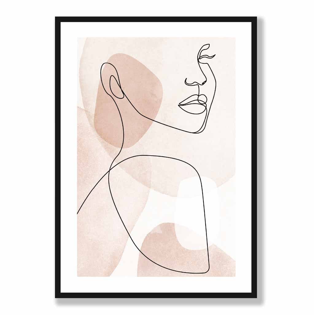 Coral Pink Abstract Line Art Female Face Art Poster No. 1 | Bowlift