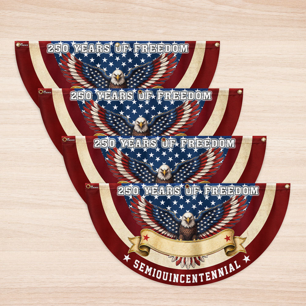Personalized 250 Years of Freedom Fan Flag, Patriotic Eagle Custom Name Semiquicentennial Flag