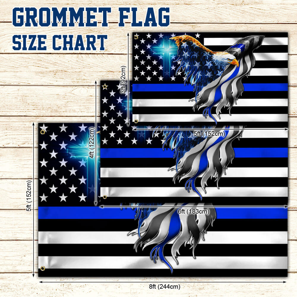 The Thin Blue Line. Police. Law Enforcement American Eagle Flag, Canvas Flag Double Side Printed