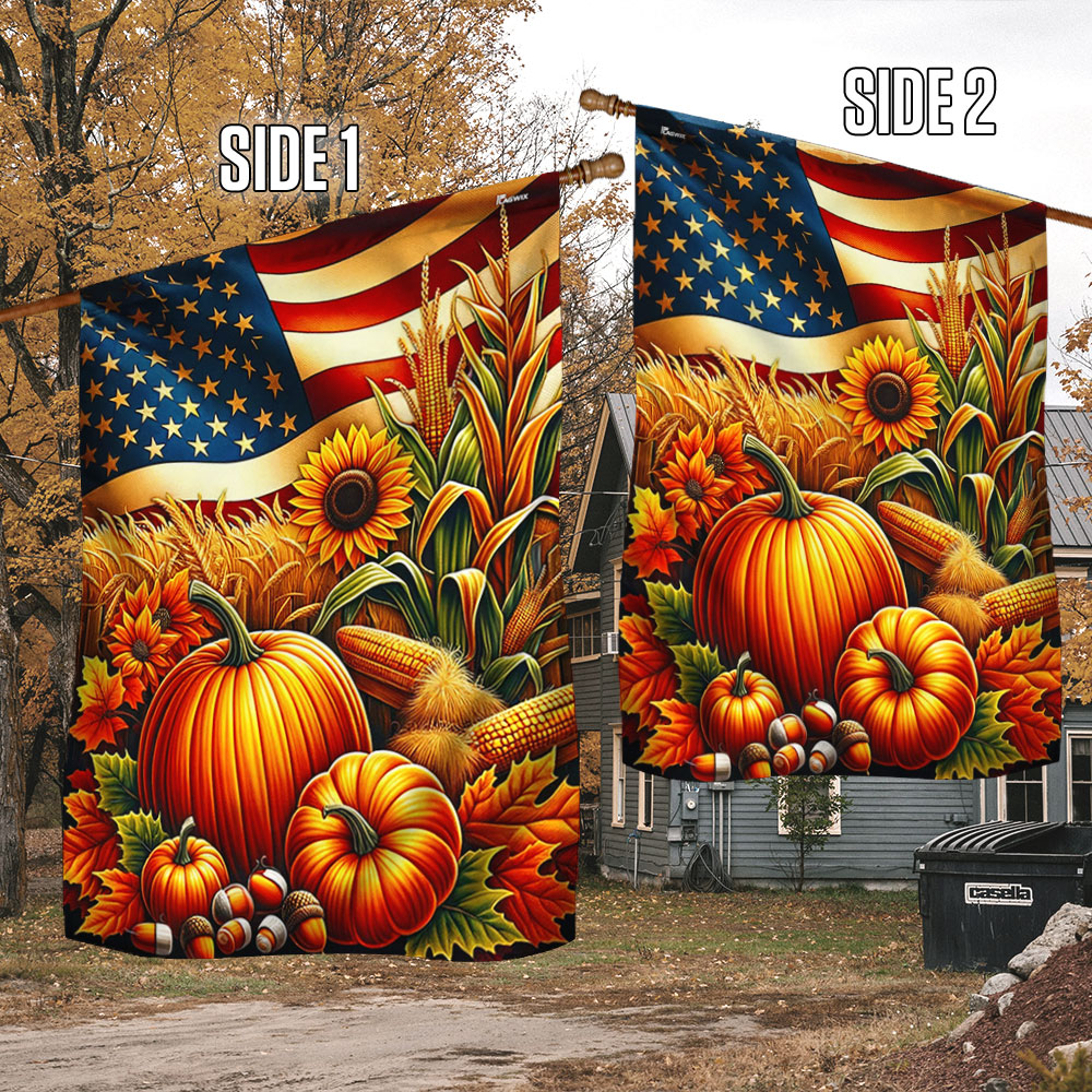 Fall Thanksgiving Pumpkins Harvest American Flag