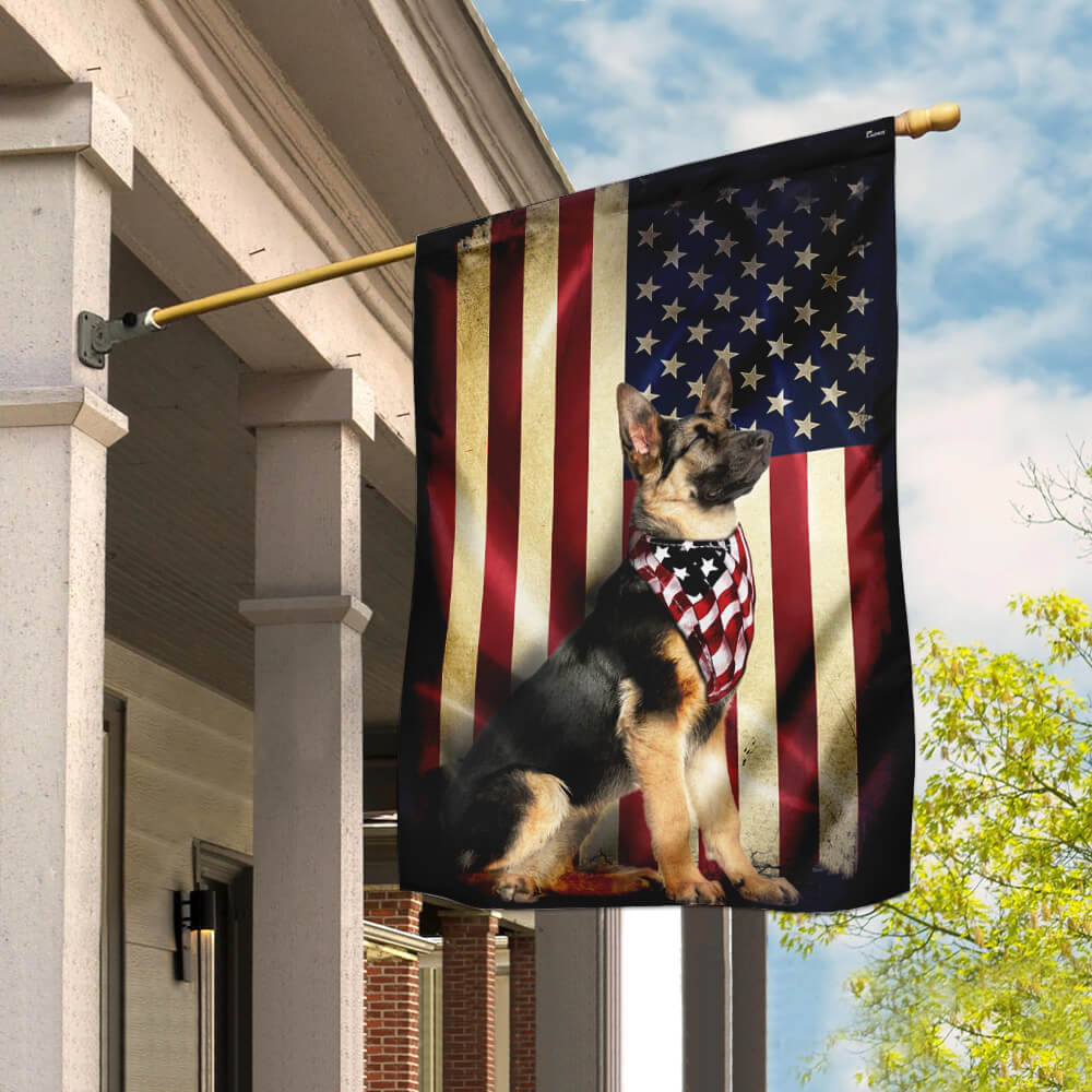 German Shepherd American Flag – Patriotic Double Side Dog Flags 3-Day Shipping