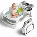 Collapsible Baby Bathtub with Real Time Thermometer and Soft Cushion, Portable 0 to 24 Months Infant to Toddler Travel Tub with Non Slip Feet