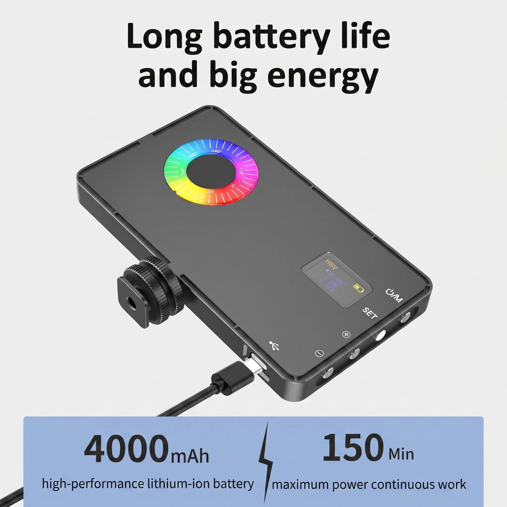 USB Rechargeable RGB Photography Light, Portable Camera Selfie Light for Live Streaming Vlogging with Color Changing Modes