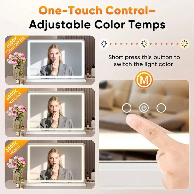 LED Vanity Mirror with Lights Dimmable, Makeup Mirror with 3 Color Modes Touch Screen Desk Mirror