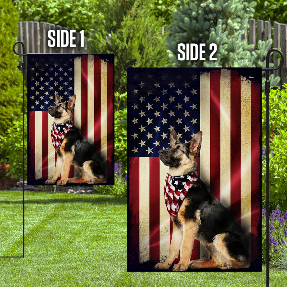German Shepherd American Flag – Patriotic Double Side Dog Flags 3-Day Shipping