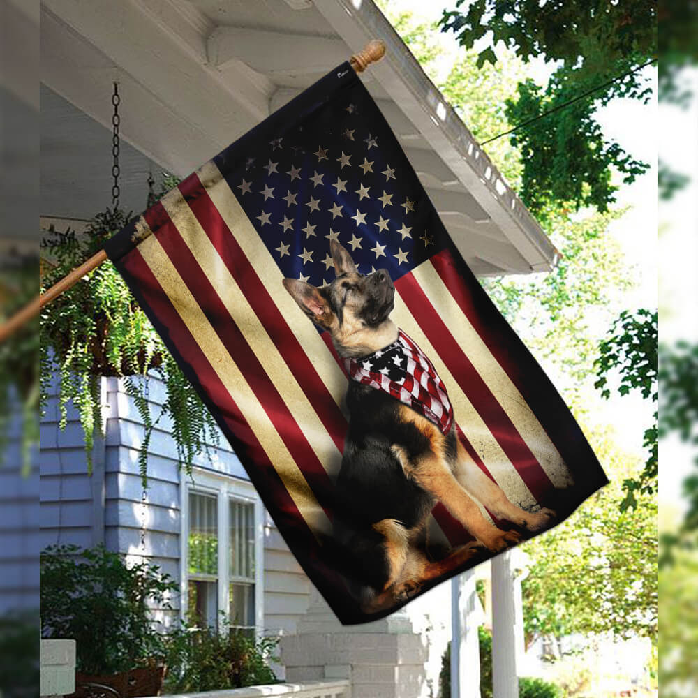 German Shepherd American Flag – Patriotic Double Side Dog Flags 3-Day Shipping