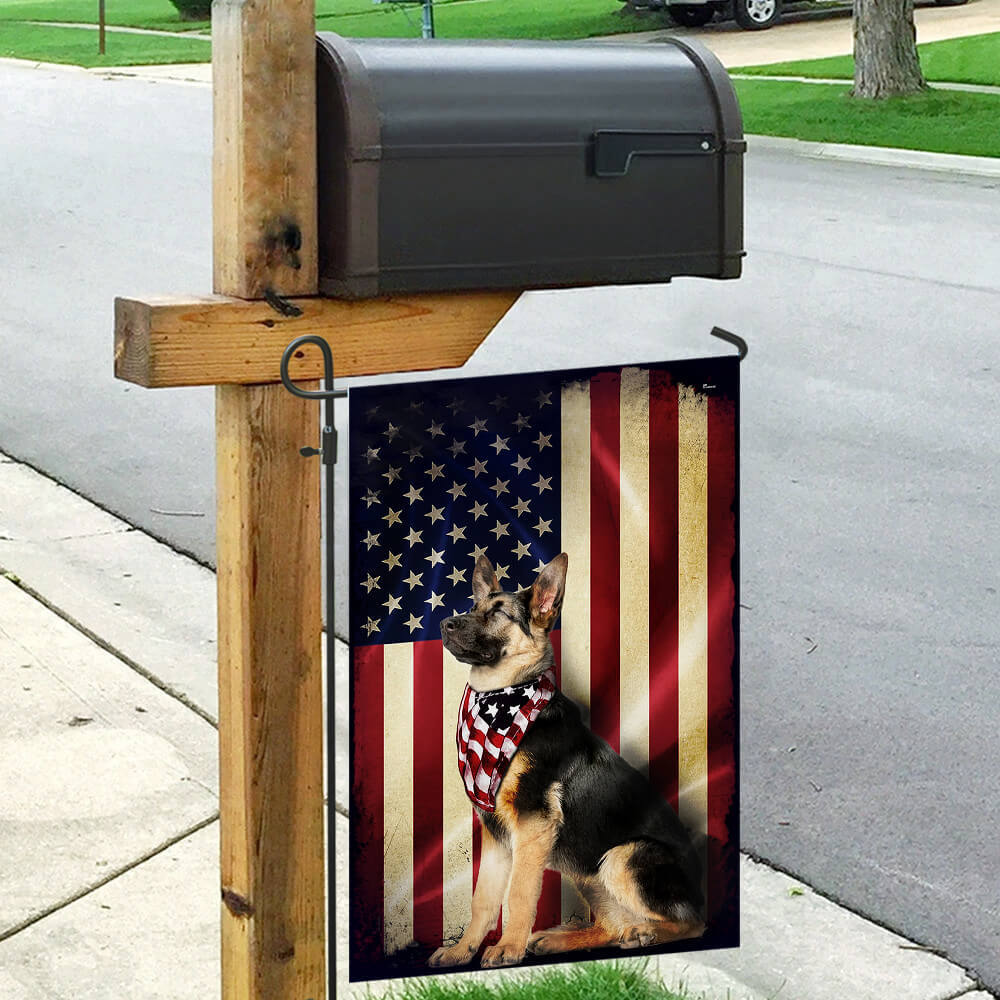 German Shepherd American Flag – Patriotic Double Side Dog Flags 3-Day Shipping