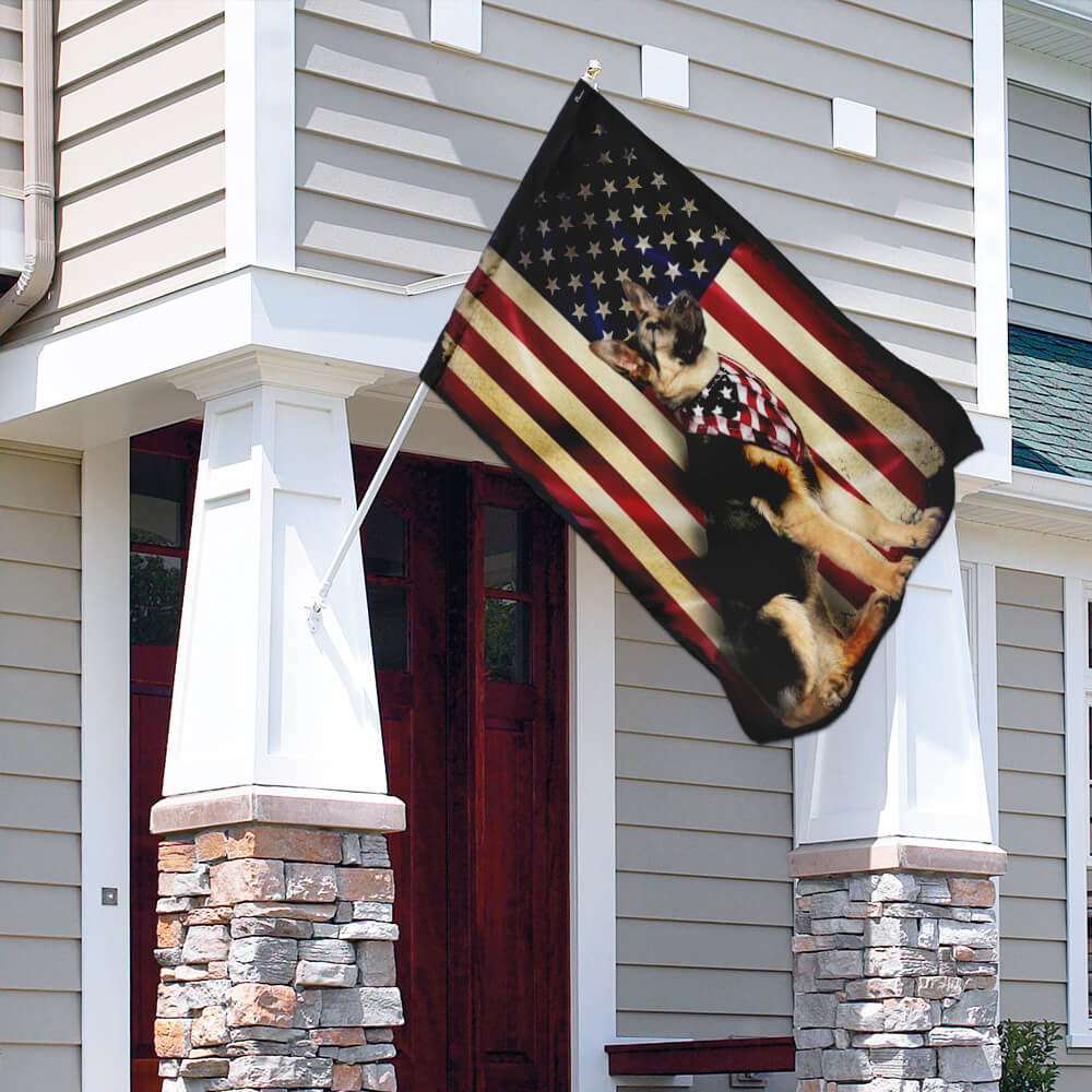 German Shepherd American Flag – Patriotic Double Side Dog Flags 3-Day Shipping