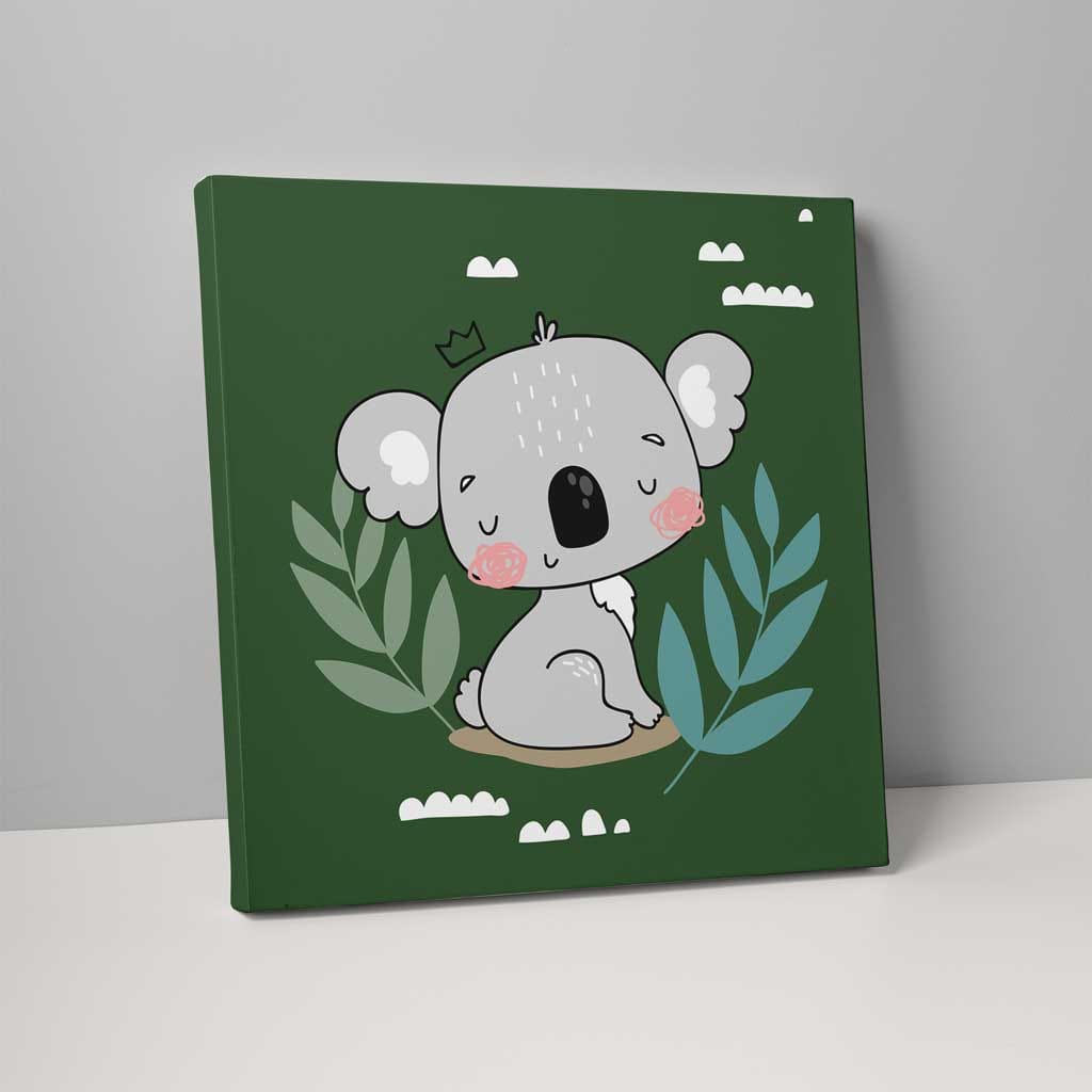 Boho Safari Jungle Koala Dark Green and Gray on Canvas | Bowlift