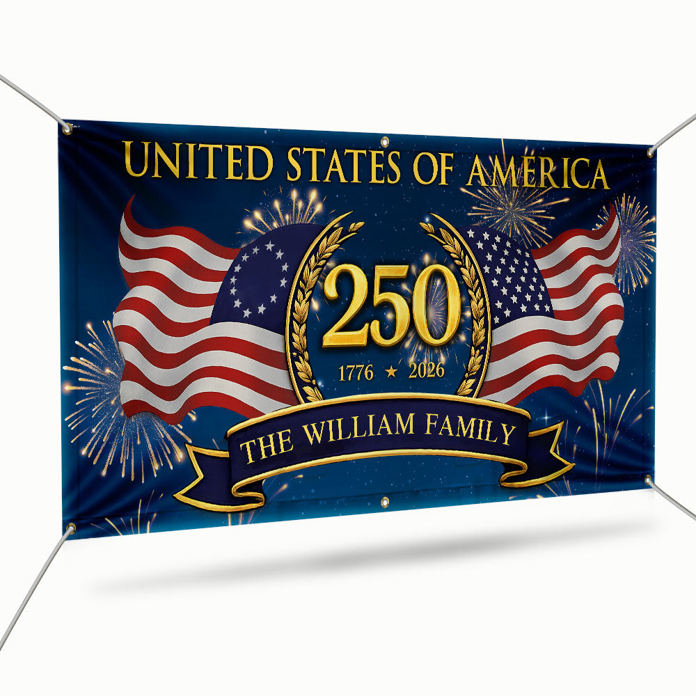 Personalized 250 Semiquincentennial Fence Banner, United States of America Patriotic 1776 2026 Custom Outdoor Flag
